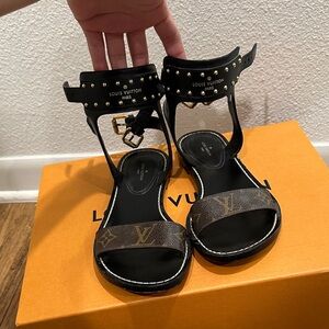 Louis Vuitton Black and Brown Studded Sandals